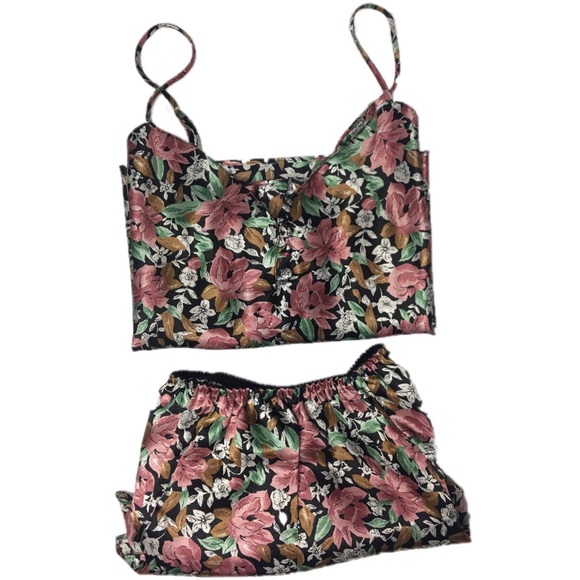 Cacique Other - Medium Cacique PJ Set Two Piece Floral Satin Black